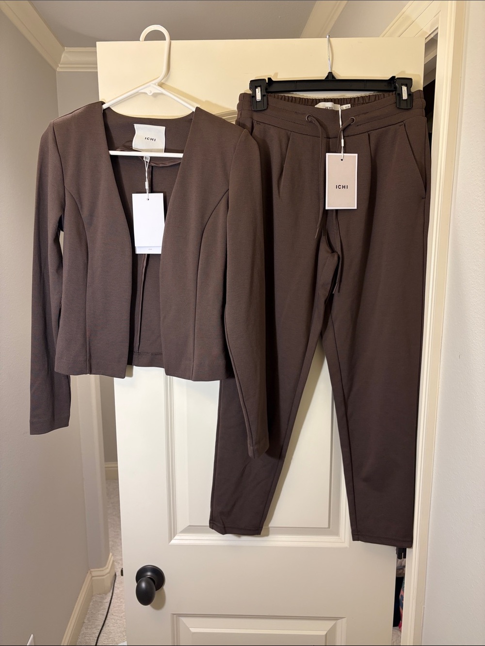 ICHI Women's Brown Ponte Jacket with Matching Pants